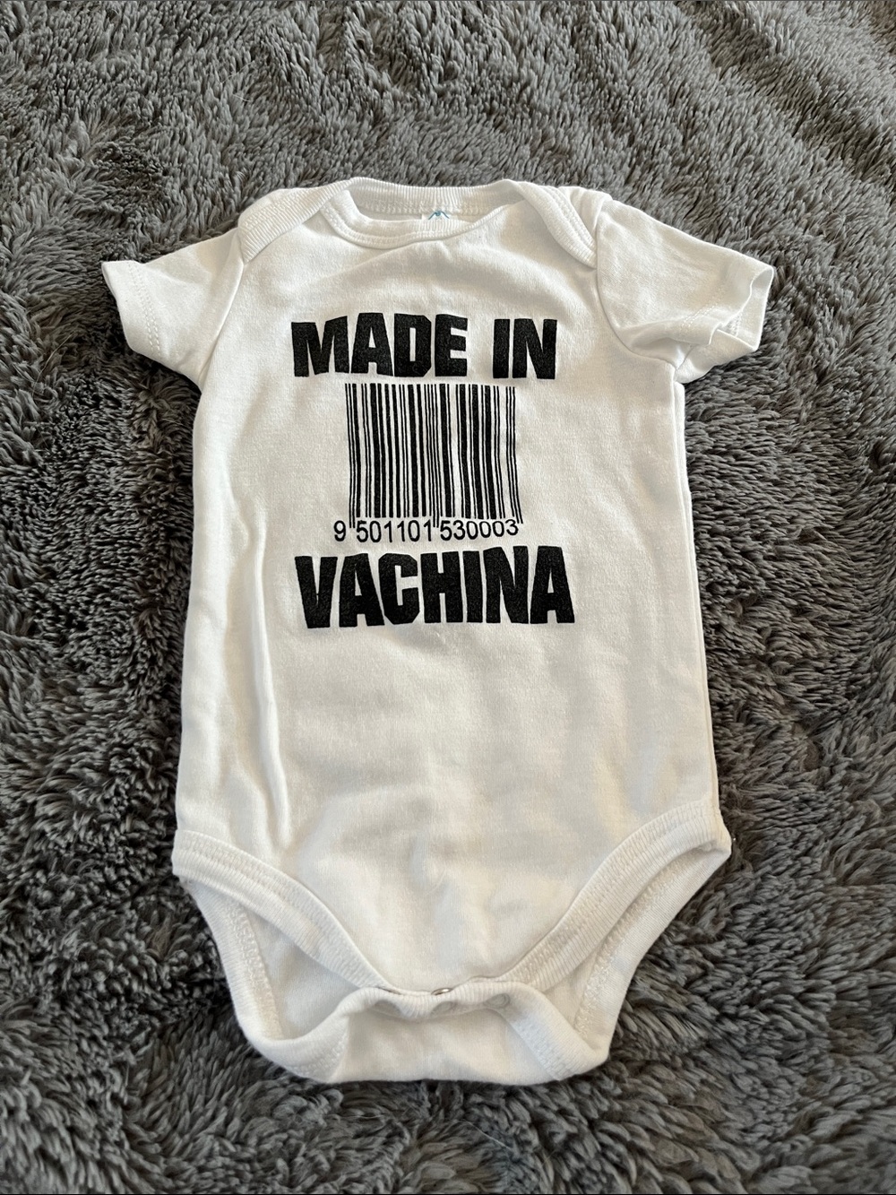 White 'Made in Vachina' Graphic Baby One-Piece